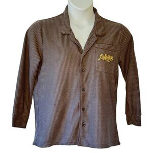 Taylor Swift Folklore Album Pajama Top Grey Waffle Thermal Gold Embroidery  XS